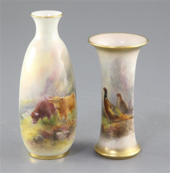 Two Royal Worcester hand painted small vases, c.1937, height 14cm and 11.5cm